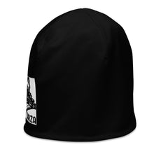Load image into Gallery viewer, Black with White Logo All-Over Print Beanie