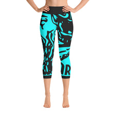 Load image into Gallery viewer, ARIZA Teal Stamp Yoga Capri Leggings