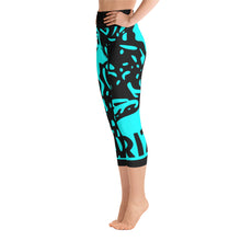 Load image into Gallery viewer, ARIZA Teal Stamp Yoga Capri Leggings
