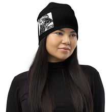 Load image into Gallery viewer, Black with White Logo All-Over Print Beanie
